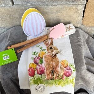ALL BRAND NEW- Easter Bunny Kitchen Towel Set with Spatulas and Sponge